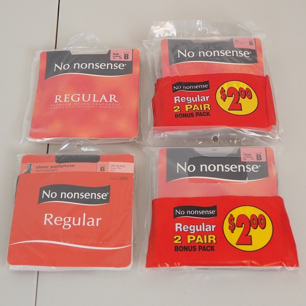 VTG New No Nonsense Regular‎ Pantyhose Lot Size B Reinforced Toe 6 Pairs Various